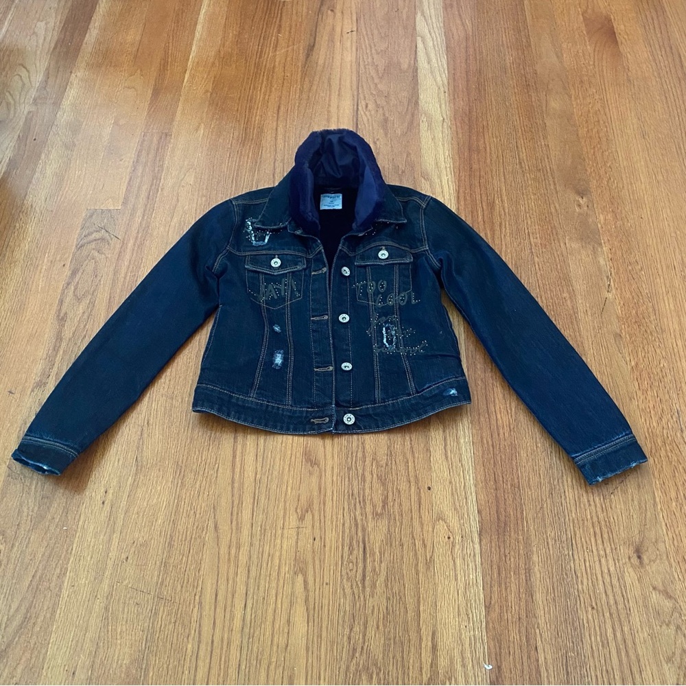 Mayoral Spain Denim-Velvet Jean Jacket with Detachable Collar